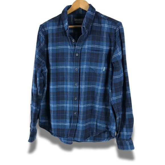 Men's EDDIE BAUER Blue Plaid Soft Flannel Shirt Size Large - Picture 1 of 7